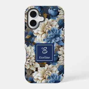 16 Coque iPhone Fleurs Navy Luxe Revêtement Floral Bl