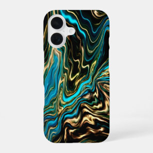 16 Coque iphone noir turquoise à rouleaux liquides
