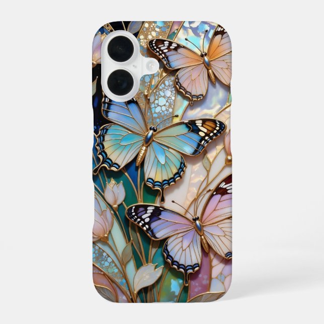 16 Coque iPhone Papillon Vitrail Floral (Verso)