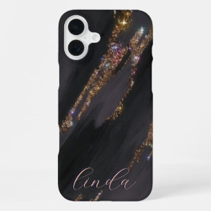16 Plus Coque Monogrammé Black Gold moderne - Mate iPhone