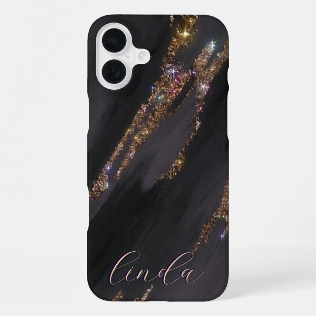 16 Plus Coque Monogrammé Black Gold moderne - Mate iPhone (Verso)