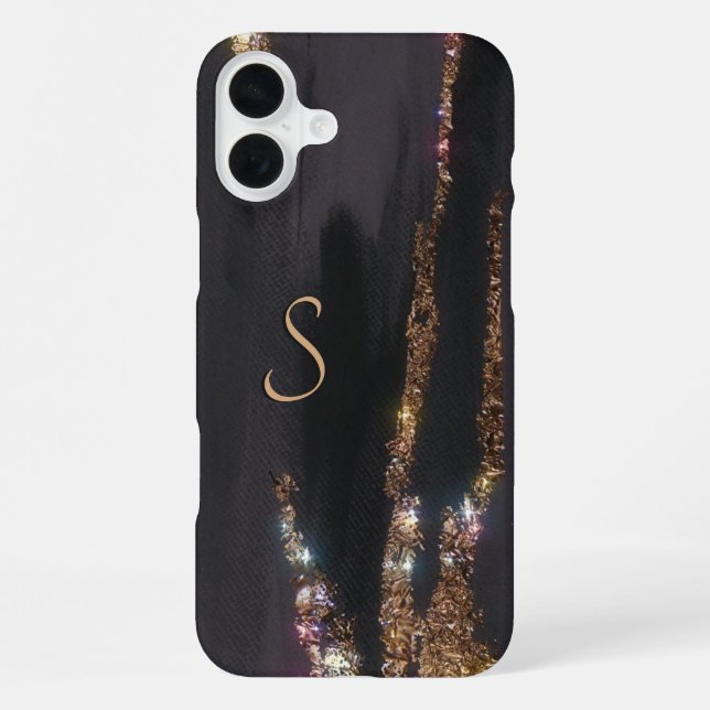 16 Plus Coque Monogrammé Black Gold moderne - Mate iPhone (Verso)