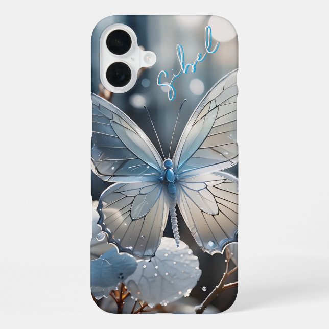 16 Plus Étui Monogramme Papillon Blanc - Mate Coque iPhone (Verso)