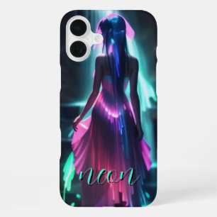 16 Plus Neon Girl Monogrammed Coque - Mate iPhone