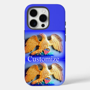 16 Pro aigle d'or sur coque iphone bleu