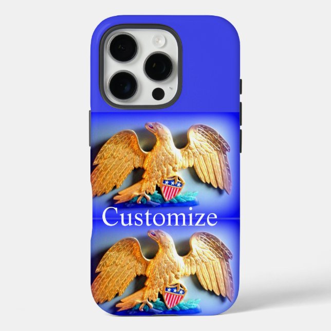 16 Pro aigle d'or sur coque iphone bleu (Verso)