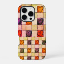Coeurs orange violet en vichy coque iphone
