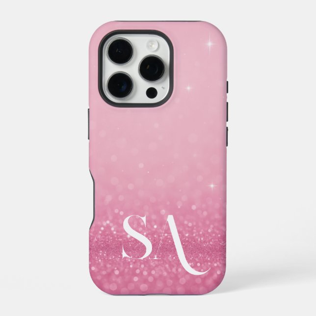16 Pro Coque iPhone à paillettes roses avec initiales et  (Verso)
