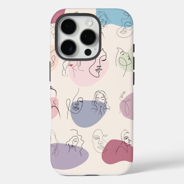 16 Pro Coque iphone d'art branché Abstrait Woman Line (Verso)