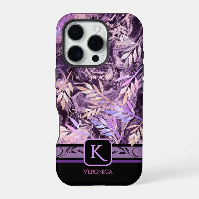 16 Pro Coque iphone de Monogramme à la mode violet rose (Verso)