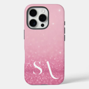 16 Pro Coque iphone de Parties scintillant rose avec init