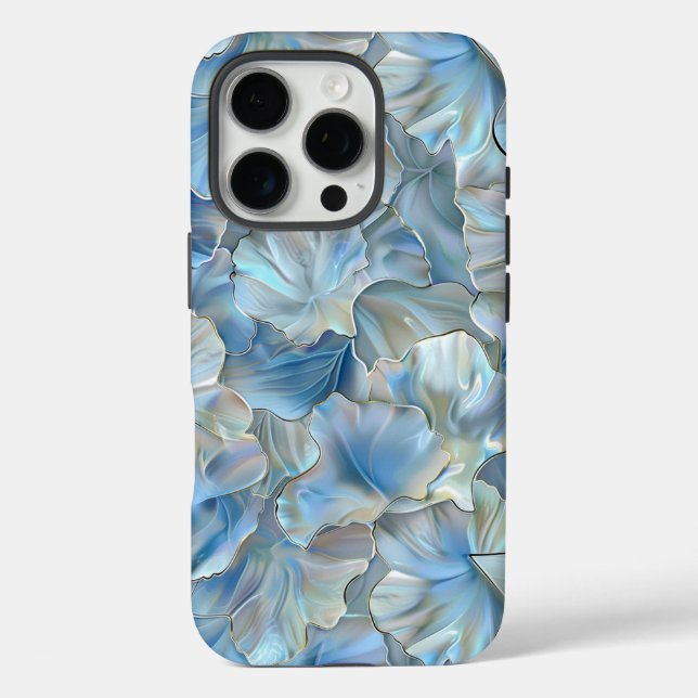 16 Pro Coque iphone d'impression bleu pétale Iridescente (Verso)