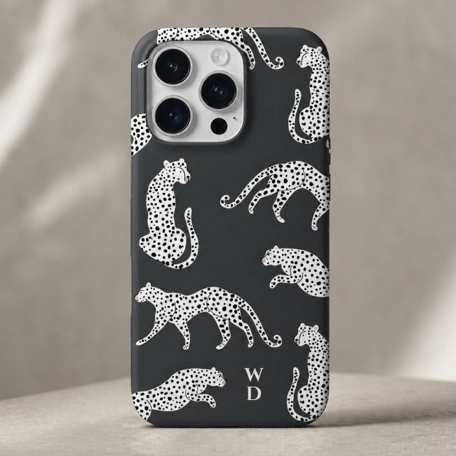 16 Pro Coque pour iPhone | Housse de téléphone à motif gu (A stylish cheetah pattern iPhone case with fashion led appeal and monogram initials.)