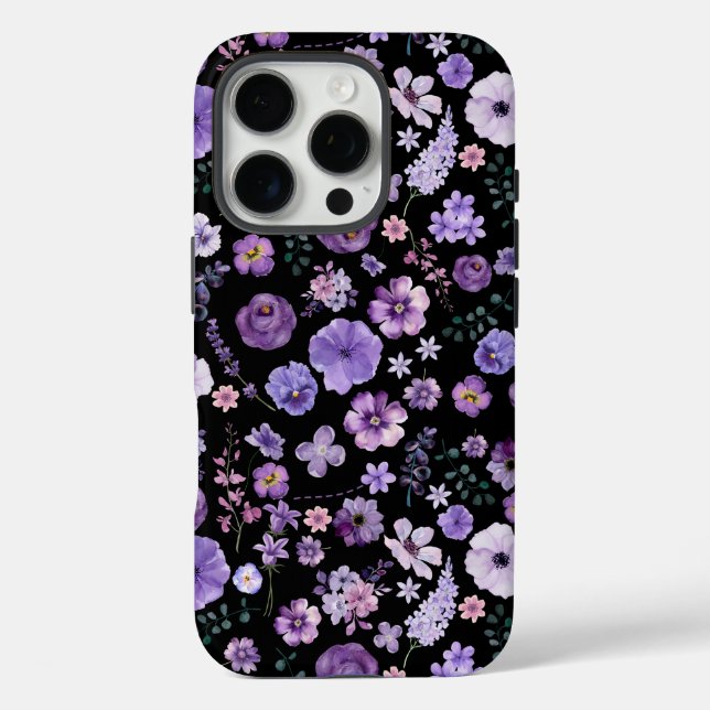 16 Pro Élégant violet Blooms iPhone 16Pro Coque (Verso)