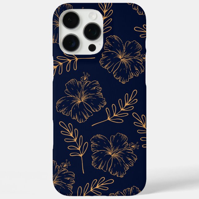 16 Pro Max Coque iphone bleu foncé de la marine | Design flor (Verso)
