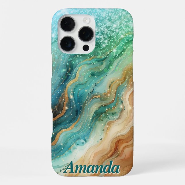 16 Pro Max Coque iphone de nom personnalisé Ocean Swirl (Verso)