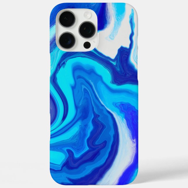 16 Pro Max Coque iphone de peinture bleu et Marbre blanc (Verso)
