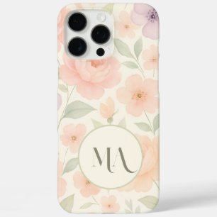 16 Pro Max Élégant Pastel Floral Monogram coque iphone