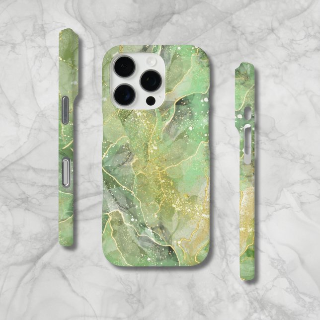 16 Pro Moderne Billowy Green Agate Style coque iphone (Shades of green and gold, Case-Mate iPhone case.  Available for all iPhone models.)