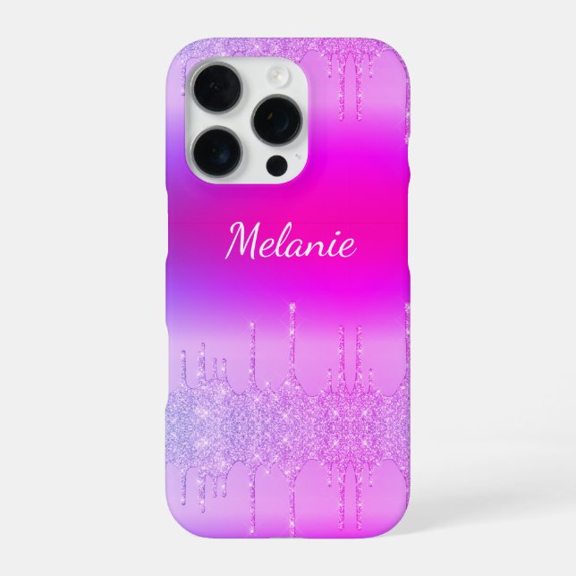 16 Pro Purple Neon coque iphone Personnalisé Votre Nom (Verso)