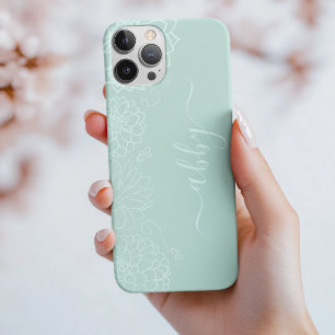 16 Pro Script floral vert à la menthe iPhone / coque ipad