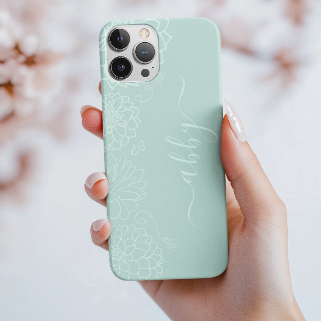 16 Pro Script floral vert à la menthe iPhone / coque ipad (Créateur téléchargé)