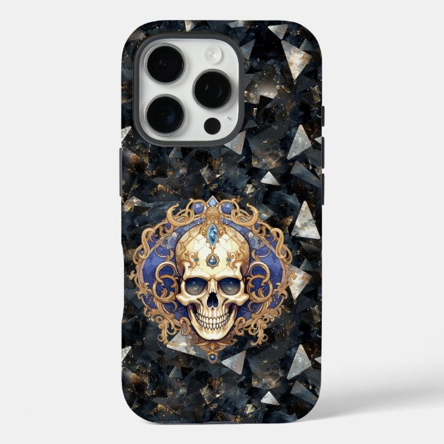 16 Pro Treasure crâne sur le coque iphone Diamants Noirs (Verso)