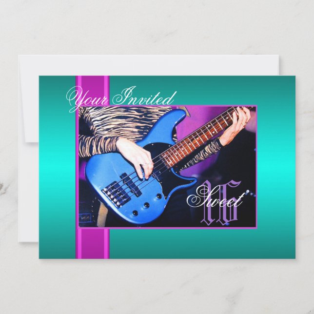 16 Rock Guitar Turquoise Party Invitation (Devant)