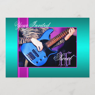 16 Rock Guitar Turquoise Party Invitation