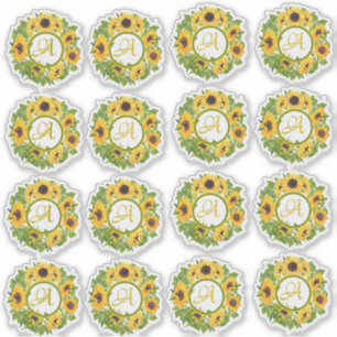 16 Stickers Tournesols Monogrammés personnalisable