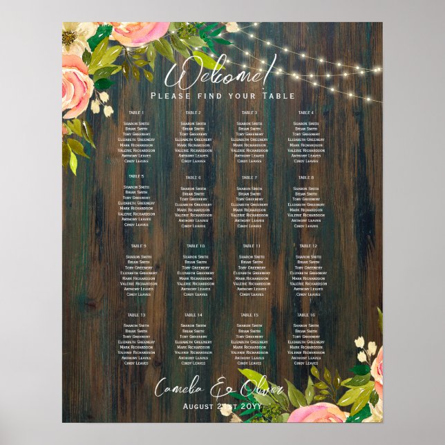 16 Tableau BUDGET DU GRAPHIQUE DE SIÈGE Floral Ros (Devant)