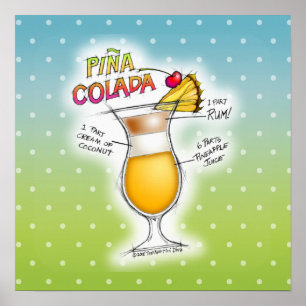 16" X 16" POSTER - PINA COLADA RECETTE COCKTAIL AR