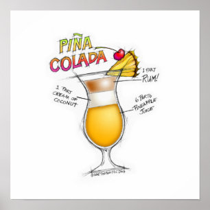 16" x 16" POSTER - PINA COLADA RECETTE COCKTAIL AR
