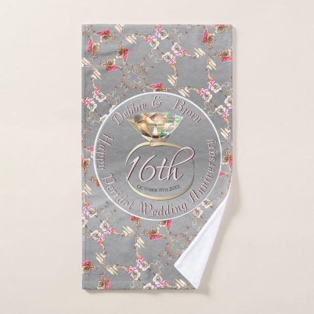 16e anniversaire de Mariage Cire, Statice, & Perid (Serviette à main)