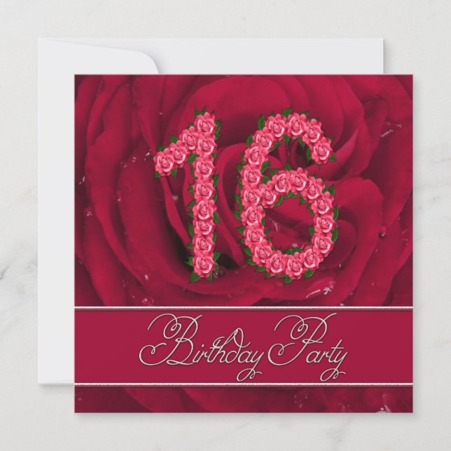 16e anniversaire invitation à la fête avec roses (Devant)