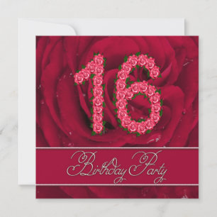 16e anniversaire invitation à la fête avec roses