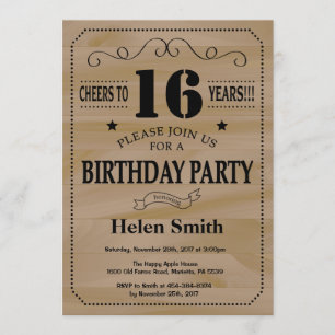 16e anniversaire Invitation Bois rustique