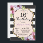 16e anniversaire Invitation Femmes. Or floral noir<br><div class="desc">16e anniversaire Invitation pour les femmes. Anniversaire de la Dame Ado. Invitation de fête d'anniversaire noir et or. Parties scintillant or. Fleur Florale d'aquarelle violette. Blancs et Noirs. Numérique imprimable. Pour plus de personnalisation,  cliquez sur le bouton "Customiser" et utilisez notre outil de conception pour modifier ce modèle.</div>