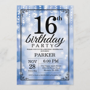 16e anniversaire Invitation Parties scintillant bl