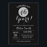 16e anniversaire Invitation Parties scintillant no<br><div class="desc">16e Invitation Anniversaire Carte Parties scintillant noire et argent. Pour plus de personnalisation,  cliquez sur le bouton "Customiser" et utilisez notre outil de conception pour modifier ce modèle.</div>