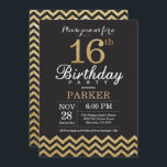 16e anniversaire Invitation Parties scintillant no<br><div class="desc">Invitation du 16e anniversaire avec Parties scintillant noire et or Chevron. Tableau de bord. Anniversaire enfant. Invitation Anniversaire garçon ou fille. Pour plus de personnalisation,  cliquez sur le bouton "Customiser" et utilisez notre outil de conception pour modifier ce modèle.</div>
