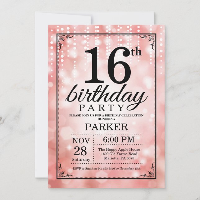 16e anniversaire Invitation Parties scintillant ro (Devant)