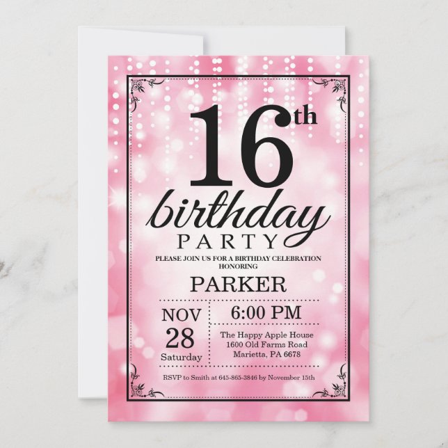 16e anniversaire Invitation Parties scintillant ro (Devant)