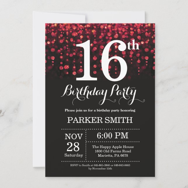 16e anniversaire Invitation Parties scintillant ro (Devant)