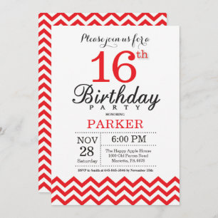 16e anniversaire Invitation Red Chevron