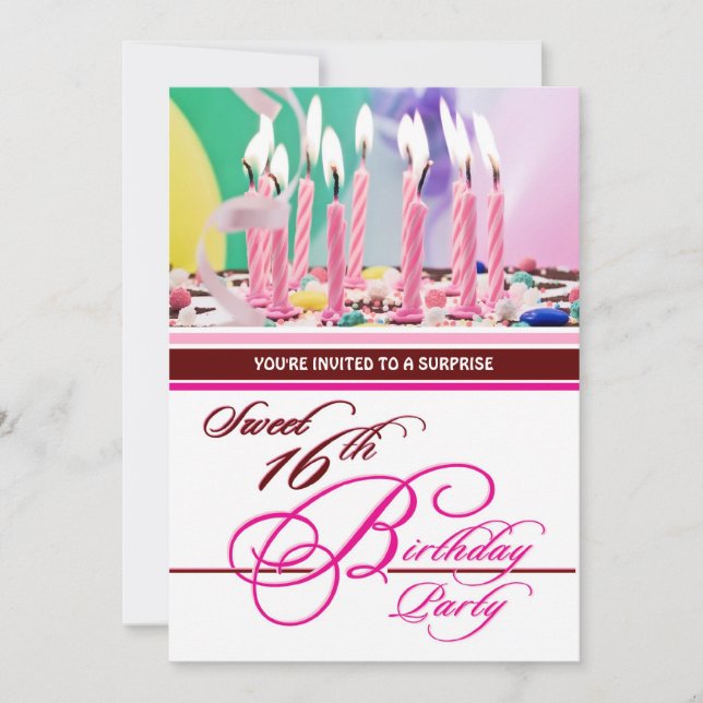 16e anniversaire Invitations de la fête surprise (Devant)