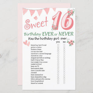 16e anniversaire Jeu jamais ou jamais