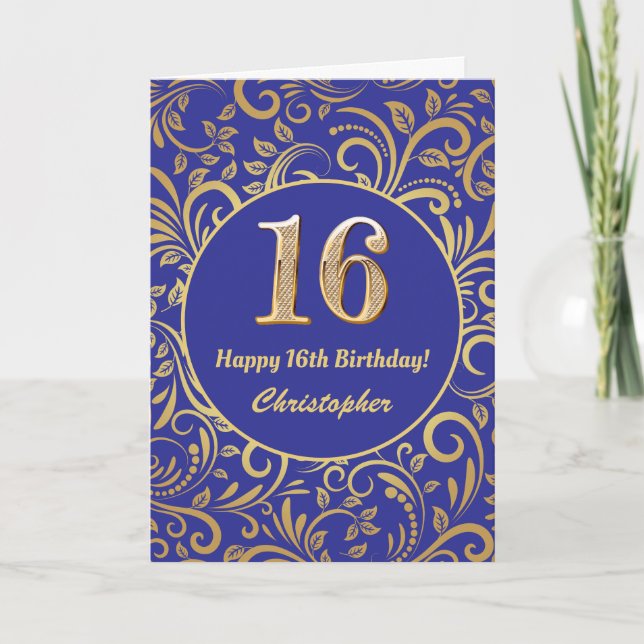 16e anniversaire Marine bleu et or modèle floral (Devant)