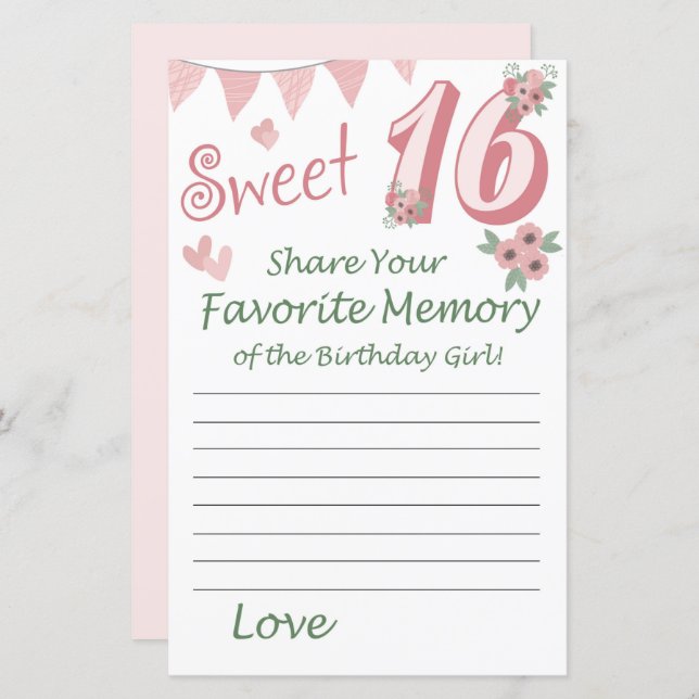 16e anniversaire Mémoire préférée de la fille anni (Devant / Derrière)