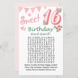 16e anniversaire Mot de recherche Jeu